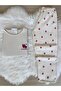 Ecru Raspberry Patterned Soft Winter Waffle Knitted Pajama Set