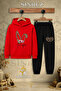 Children's Unisex Single Rabbit Ear Flower Leopard Pattern Printed Hooded Tracksuit Set