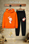 Children's Unisex Single Rabbit Printed Hooded Tracksuit Set with Microphone