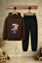 Children's Unisex Single Car Multi-Square Printed Hooded Tracksuit Set