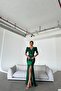 Double-Breasted Collar Slit Maxi Long Sleeve Evening Dress