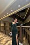 V-Neck Slit Long Sleeve Evening Dress - 2