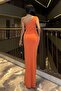 Sandy Fabric One Shoulder Fish Cut Evening Dress - 4