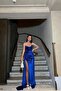 Velvet Fabric Strapless Slit Maxi Evening Dress - 3