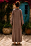 Brown Bohemian Tasseled and Pocket Detailed Linen Kaftan - 4
