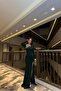 V-Neck Slit Long Sleeve Evening Dress