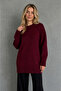Women's Burgundy Long Oversize Knitwear Sweater Nns020 - 2