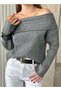 Women's Knitwear Sweater Off-The-Shoulder Boat Neck Soft Textured Stylish Sweater - 3