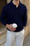 Dovra Premium Hair Knit Buttoned Polo Collar Navy Blue Men's Thick Knitwear Sweater