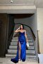 Velvet Fabric Strapless Slit Maxi Evening Dress