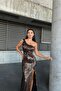 Velvet Fabric Asymmetrical Collar Sequined Evening Dress - 2