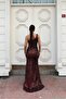 Velvet Fabric Asymmetrical Collar Sequined Evening Dress - 2