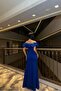 Square Neckline Slit Short Sleeve Evening Dress - 4