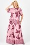 Pink Patterned Boat Neckline Elastic Waist Pocketed Wide Leg Two-Piece Set - 2