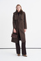 Fur Collar Belted Brown Coat 14136 - 4