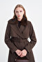 Fur Collar Belted Brown Coat 14136 - 5