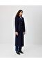 Medallion Buttoned Double-Breasted Coat Navy Blue - 2