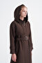 Quilted Hooded Belted Brown Overcoat 13528 - 3