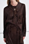 Brooch Scarf Collar Floral Patterned Brown Dress 0624 - 4