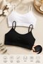 Women's Cotton Padded Athlete Braless Thin Strap Bustier 2-Piece Black White - 2