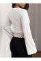 White Spanish Long Sleeve Round Neck Lace Detailed Crop Blouse - 2