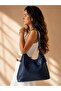 Women's Navy Blue Soft Leather Large Size Shoulder Bag with Charms, Daily Stylish, Useful, Elegant Bag - 3
