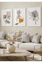 Natural Wood Framed Set of 3 Modern Botanical Linear Flower Paintings Wall Decor for Living Room Living Bedroom Kitchen