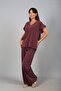 Women's V-Neck Back Button Detailed Blouse Elastic Waist Pocketed Wide Leg Pants Lyocell 2-Piece Set