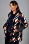 Women's Geometric Patterned Front Snap Button Hooded Detailed Pocketed Plus Size Knitwear Cardigan
