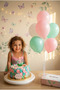 Fairy Garden Concept Butterfly Figured Cake Candle & Balloon Stand Set - Pink Green Birthday Decoration