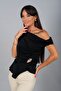 Women's Asymmetrical Crepe Satin Blouse with Draped Collar and Side Accessories - 2