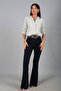 Women's Spanish Flare Lycra Crepe Trousers with Waist Belt - 3