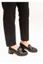 1442 Eren Shoes&Bag Genuine Leather Patent Leather Printed Buckle Detailed Thick Heeled Women's Casual Shoes Real Leather Black - 6