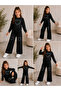 Girl's Black Stone Heart Patterned Sweatshirt and Wide Leg Sweatpants 2-Piece Set - 3