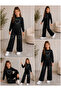 Girl's Black Stone Heart Patterned Sweatshirt and Wide Leg Sweatpants 2-Piece Set - 2