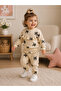 Baby Girl Cream Bow Patterned Ruffle Detailed Sweatshirt and Sweatpants 2-Piece Set