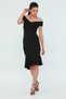 Crepe Fabric Cross Collar Detailed Slim Fit Midi Length Black Evening Dress 2870 - 4