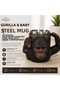Steel Mug with Gorilla and Cub Figures 3D Custom Engraved Stainless Steel Mug with Inner Chamber