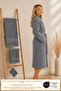 Eldy Women's Bathrobe Set 4 Pieces, 100% Cotton Certified Striped Shawl Collar Women's Bathrobe Set - Gray - 2