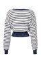 Lacivert-Ekru Çizgili Yıkama/Soluk Efektli Oversize Kalıp Bele Oturan Örme Sweatshirt TWOAW27SW00060 - 5