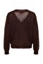 Wardrobe Essentials Kahverengi V Yaka Moher Karışımlı İnce Triko Kazak TWOAW27KZ00034 - 6