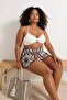 Brown Ethnic Patterned Shorts Skirted Mini Plus Size Bikini Bottom Tbbss23Cr00015 - 2