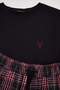 Black Regular Embroidered Plaid Top 100% Cotton Bottom Woven Pajama Set Tmnaw27Pt00046 - 5