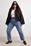 Mavi Yüksek Bel Az Esnek Straight Düz Kesim Jeans TBBAW27CJ00036 - 3