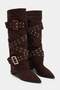 Brown Gold Belt Buckle Detailed Women's 6.5 cm Boots Takaw27Cz00017 - 5