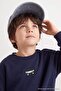 Navy Blue Boys' Cotton Thick Embroidered Knitted Sweatshirt Without Patches Tkdaw27Sw00062 - 2