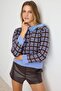 Blue Soft Textured Plaid Ribbon Detailed Crew Neck Knitwear Sweater Twoaw27Kz00221 - 2
