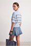 Light Blue Wardrobe Essentials Summer Yarn Striped Polo Collar Blouse Twoss26Bz00127 - 4