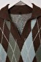 Brown Soft Textured Argyle/Plaid Pattern Polo Collar Knitwear Sweater Twoaw26Kz00231 - 6