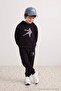 Black Hooded Printed Thick Non-Embossed Boys' Sweatshirt and Sweatpants Settkdaw27Au00022